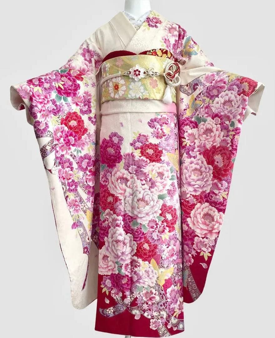 白 赤 ピンク 振袖4点セット‼️お振袖セット‼️TM NO121 フルセット