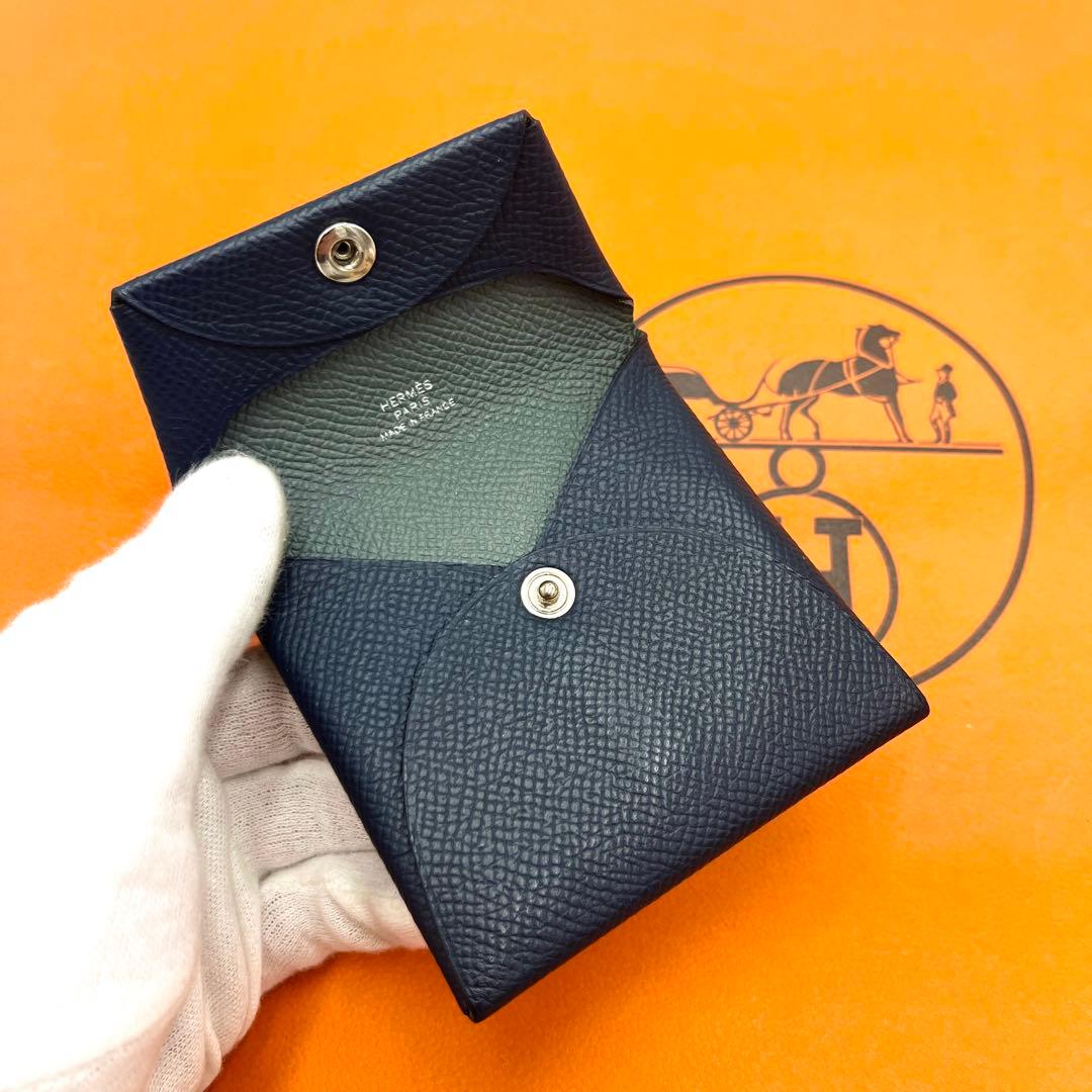 【極稀少】エルメス バスティア ヴェルソ ケース 財布 バイカラー 紺×灰