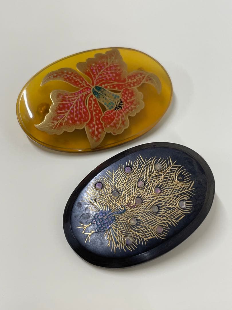 英山作‼︎本鼈甲ブローチと孔雀帯留めセット
