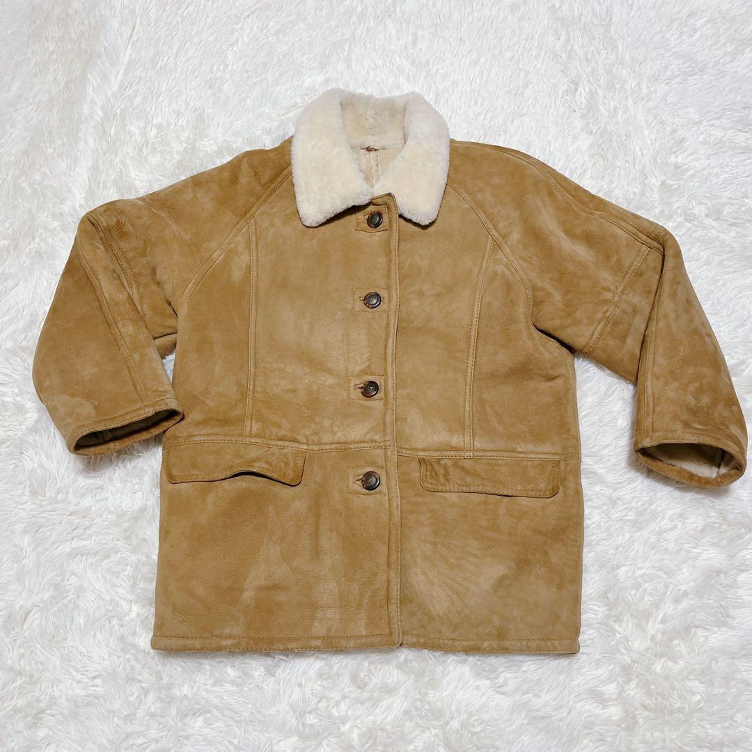 ムートンコート　リアルレザー　ウール裏地　キャメルカラー　サイズFREE