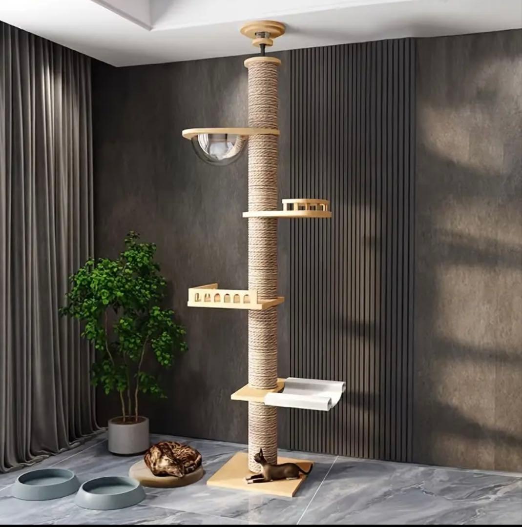 【新品・未使用】　突っ張り式　キャットタワー　木製　おしゃれ