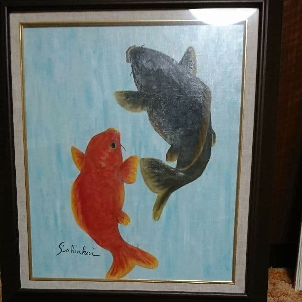 鯉の滝登り   油絵です。