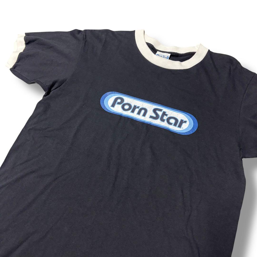 【Porn Star】90s USA製 Oval Logo Ringer Tee