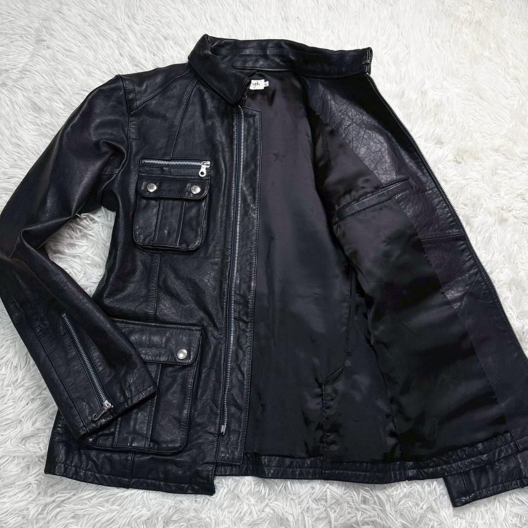 vanquish ライダース レザージャケット L 牛革 ダークネイビー カウ