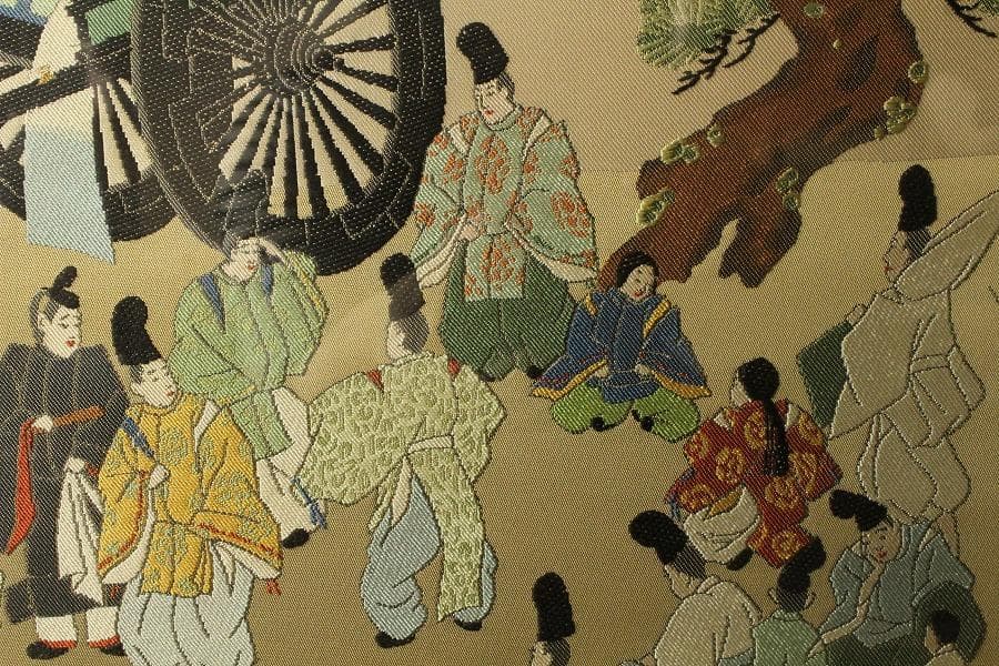 京都 西陣 川島織物 刺繍裂源氏絵 額装 美品 呉服屋蔵(K-LC938)