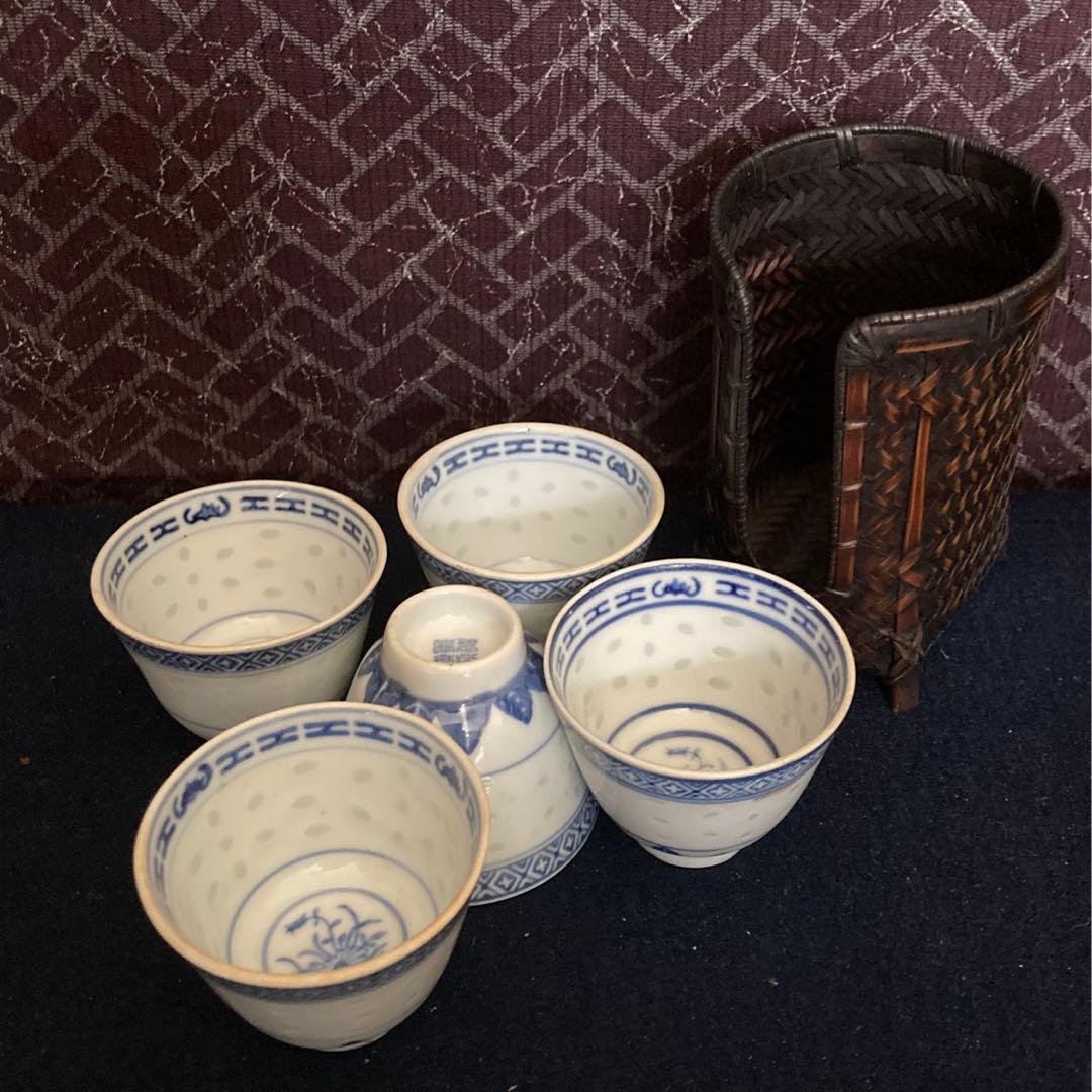 煎茶道具　蝙蝠蛍煎茶碗　竹筒