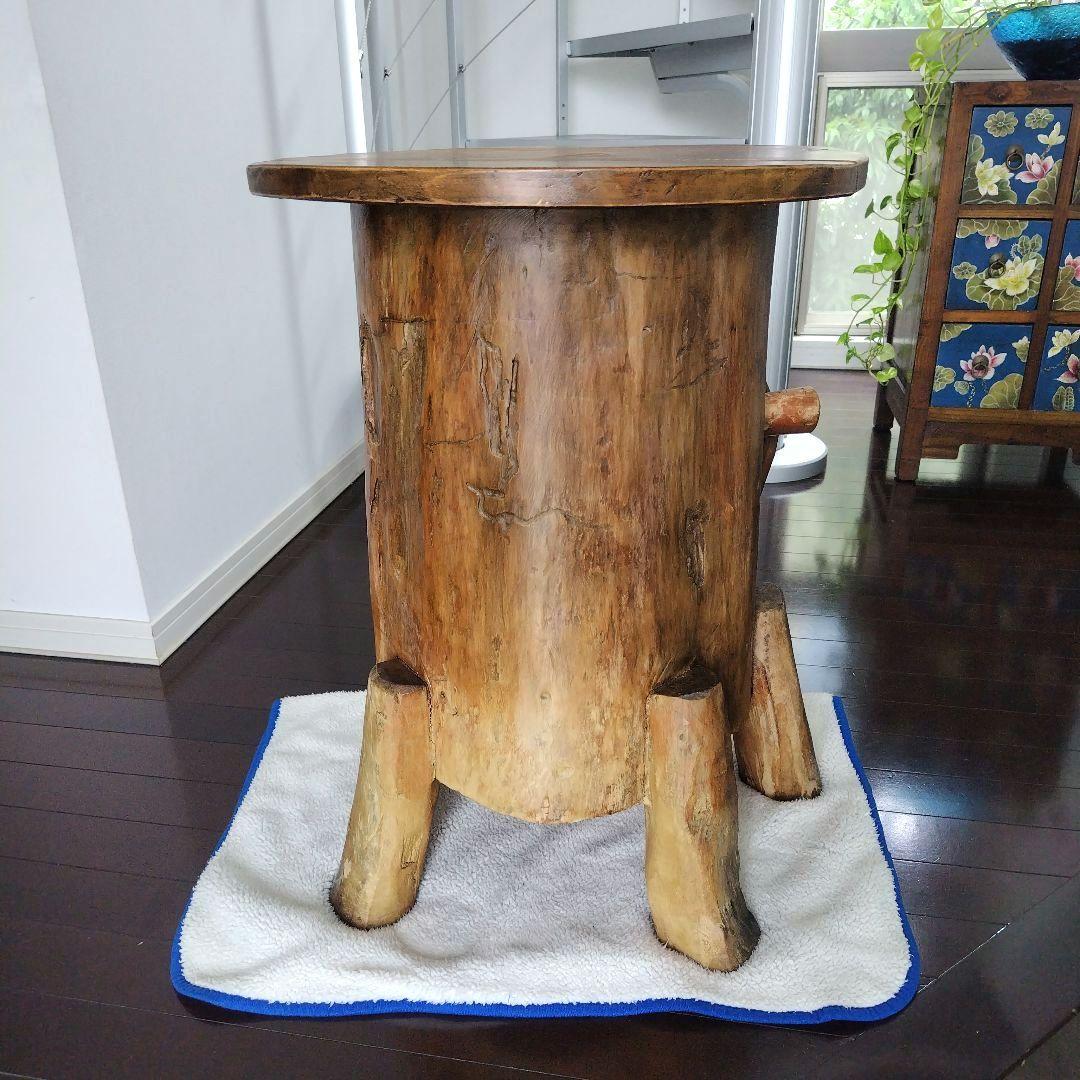 昭和レトロ当時物 原木 丸太テーブル 引き戸 収納付き