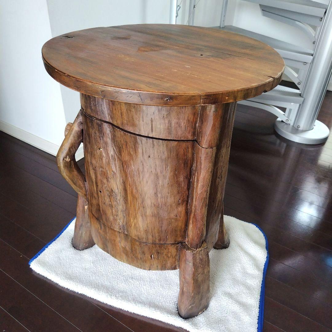 昭和レトロ当時物 原木 丸太テーブル 引き戸 収納付き