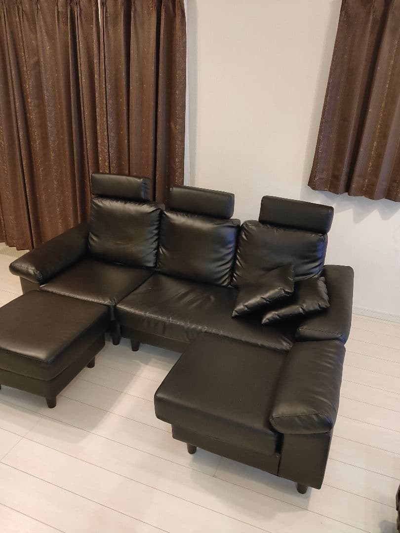 L字型黒ソファセット 合成皮革、引き取り限定