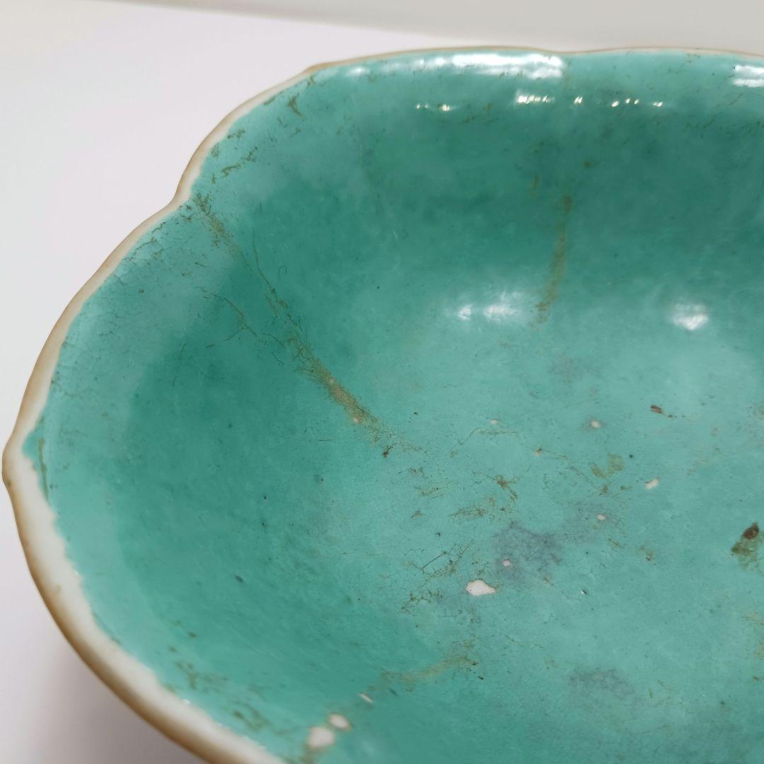 Y2375 中国 手彩 六角粉彩中鉢 在銘印有　く