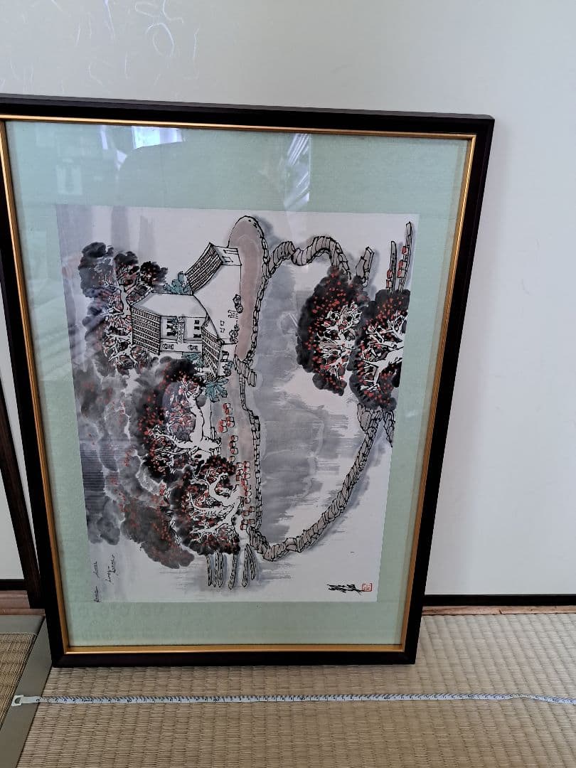 水墨画 風景画 木製フレーム付き
