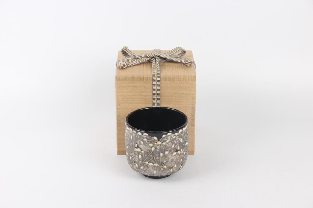 京焼　八世乾山　山本如仙作品　笹　雪笹絵　共箱　茶道具 本物保証 EN21-27