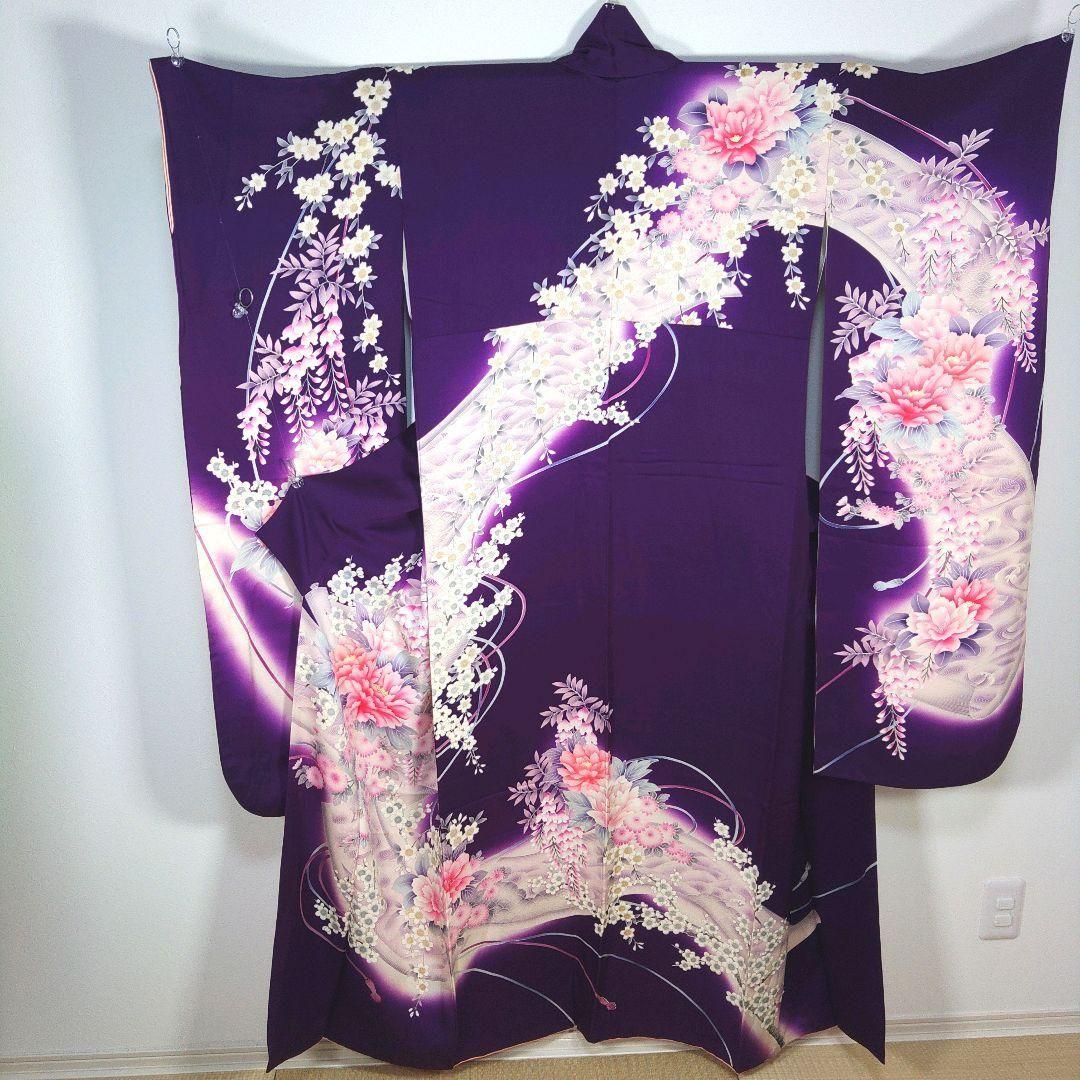 振袖　完全フルセット　24点　成人式　結婚式　前撮り　紫　金　緑　ラインストーン