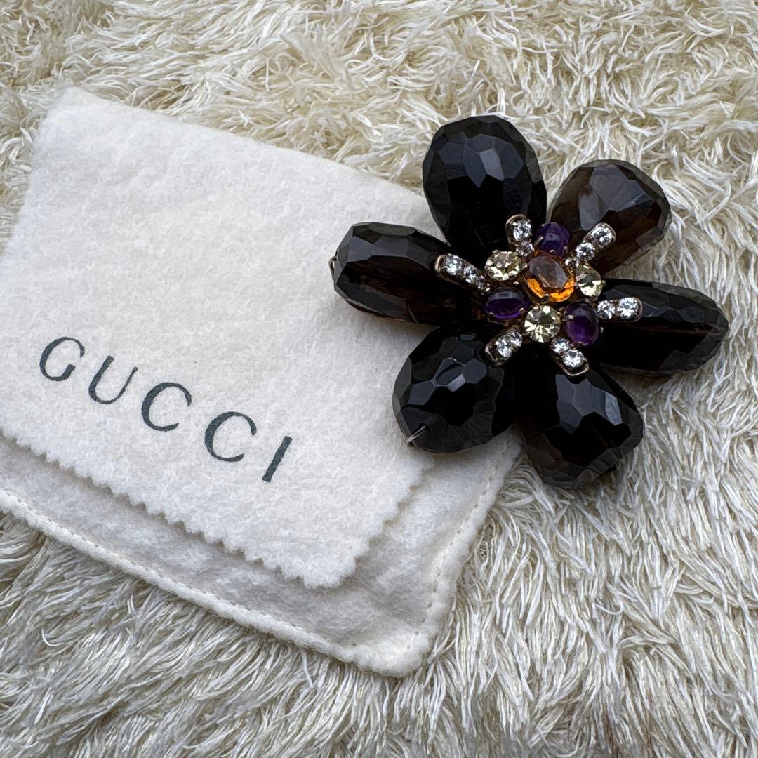 希少　グッチ　カラーストーン　フラワー　クリスタル　ブローチ