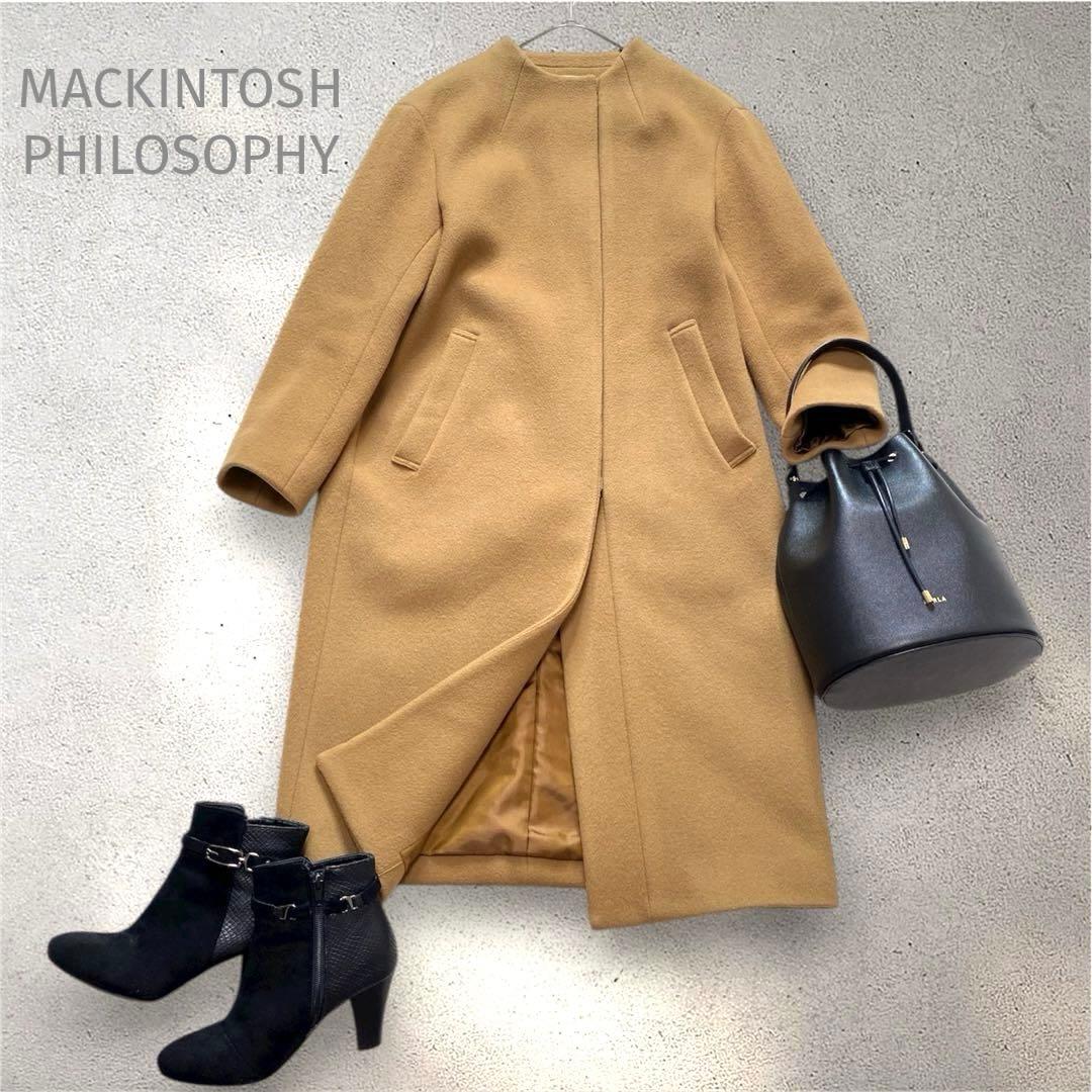 美品✨MACKINTOSH PHILOSOPHYノーカラーウールコート　キャメル