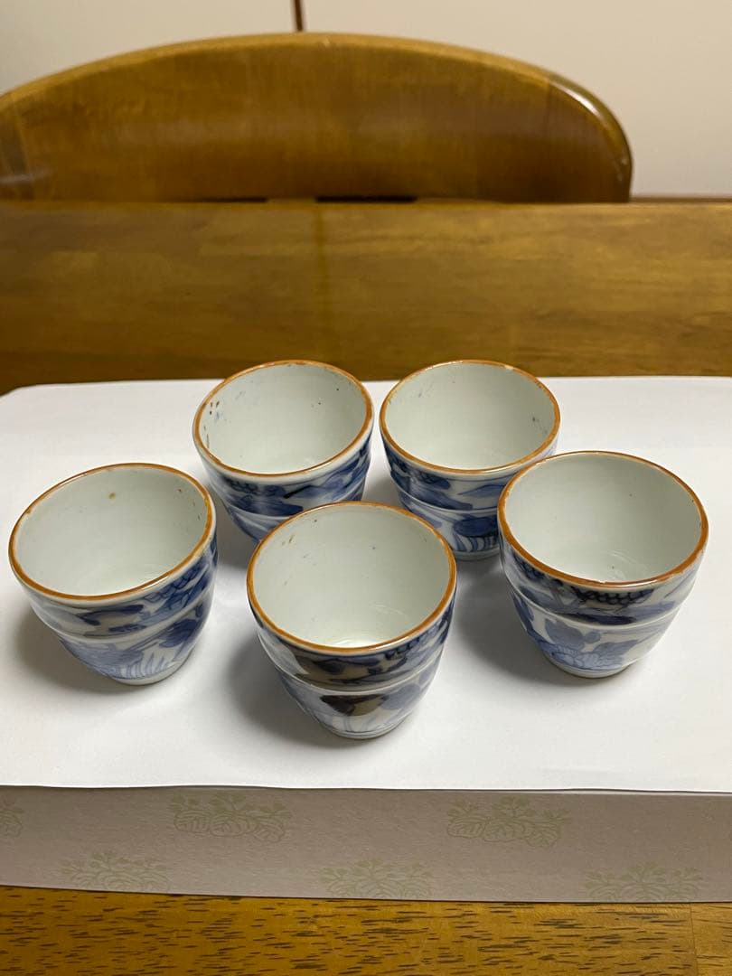 染付帯巻煎茶碗5客揃　骨董