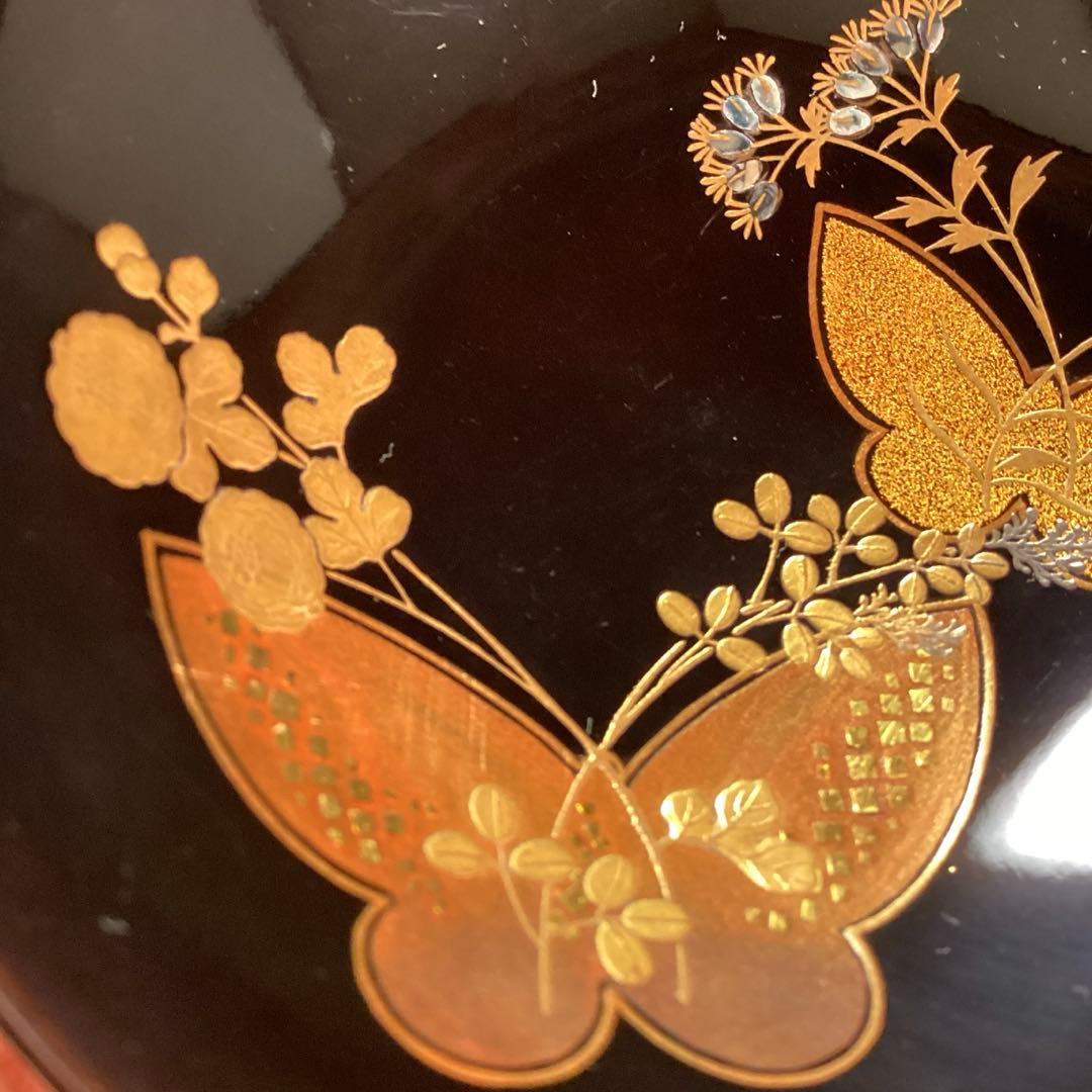 Ａ1019木製輪島塗椀　懐石道具　黒塗　秋草蒔絵　箸洗　小吸い物　　5客