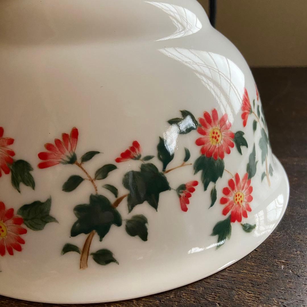 アンティーク照明　電笠　花柄絵付　磁器シェード　ペンダントライト