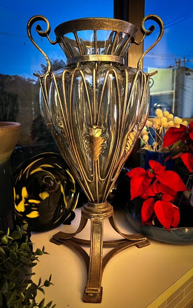 Antiqueアンティーク Ornate華やかな Glassガラス 金属 花瓶