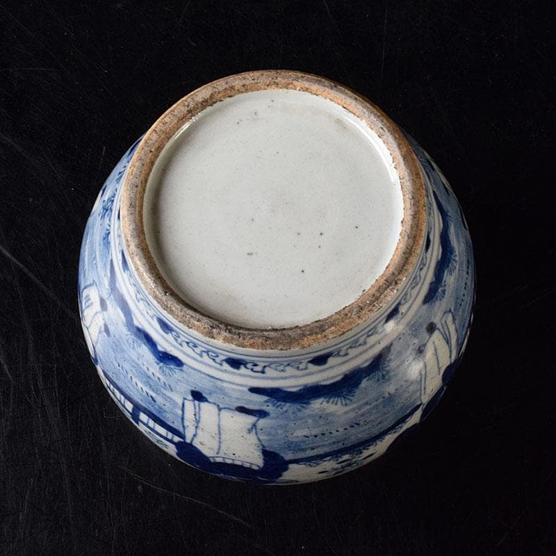 中国　青花　山水人物文　壷　V　R8388