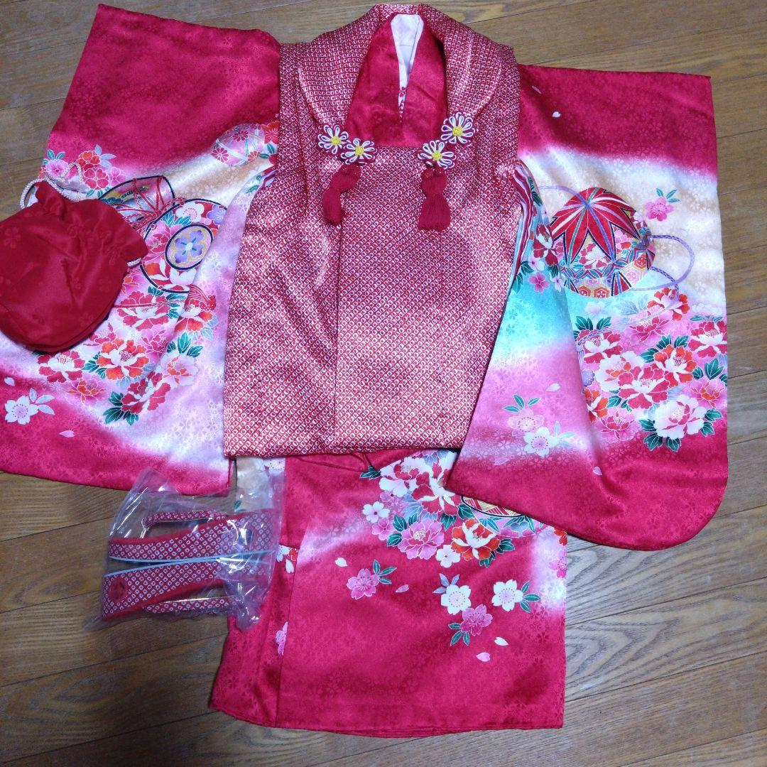 三歳★被布＆正絹花柄着物＆刺繍長襦袢＆小物