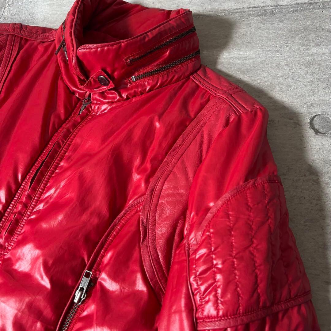 2000's leather × nylon riders jacket y2k