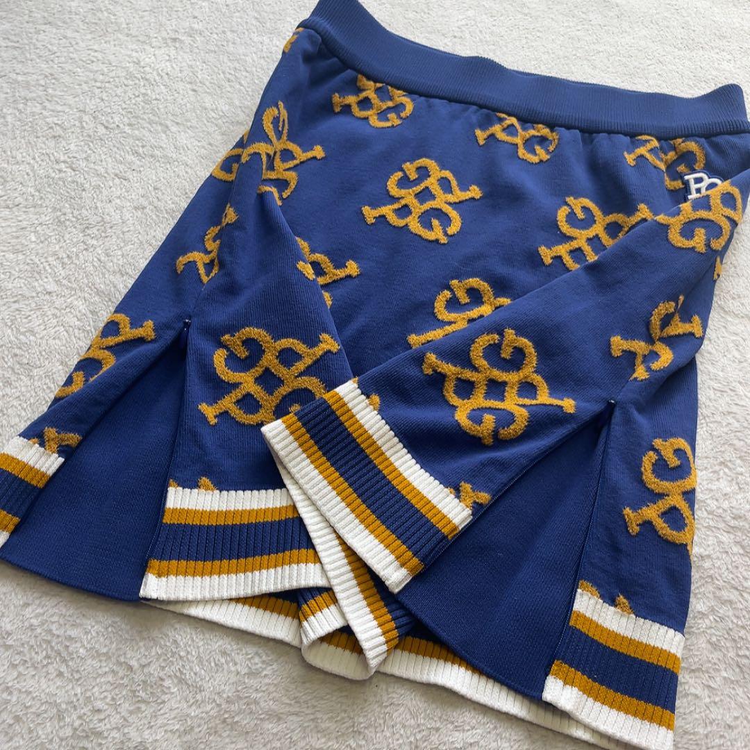 極美品　パーリーゲイツ　ニット　スカート　セットアップ　モノグラム　総柄　ブルー