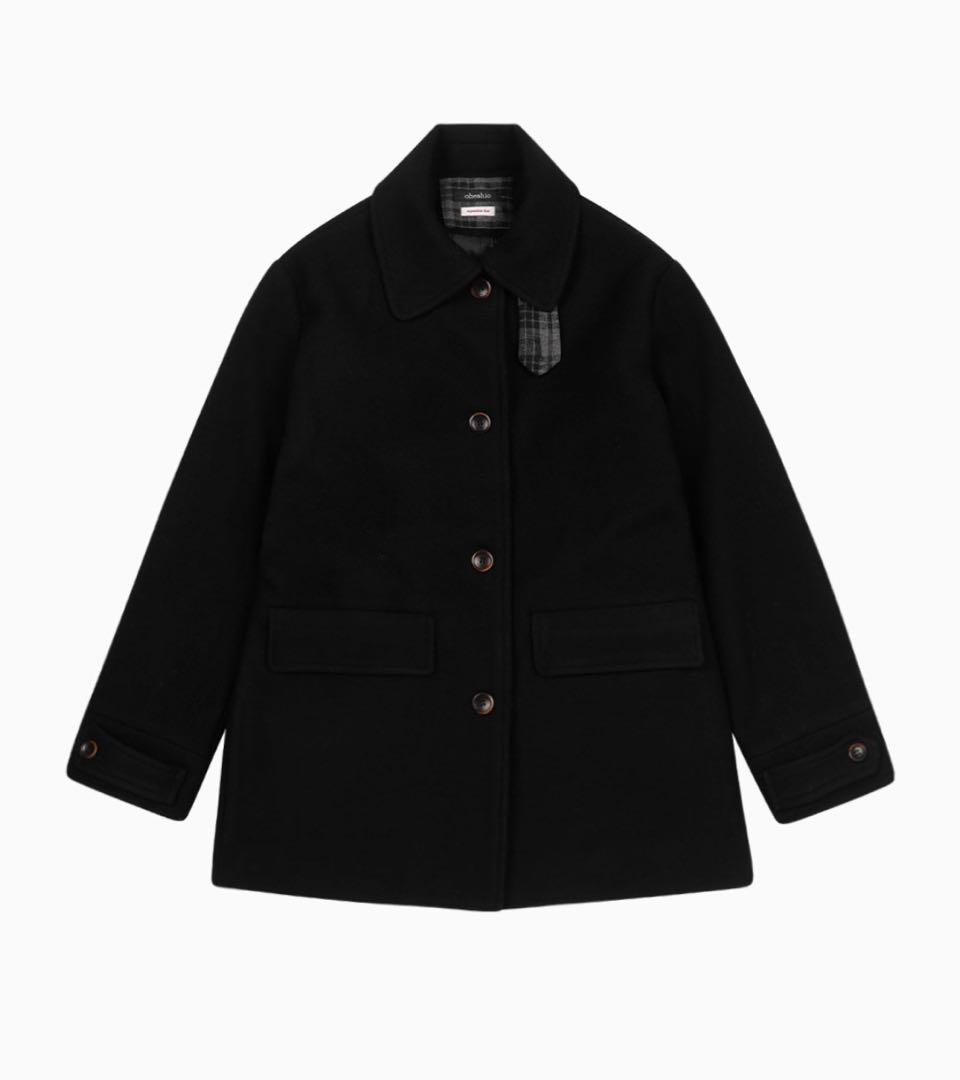 ジャケット・アウター OHESHIO CHECK HALF WOOL COAT BLACK