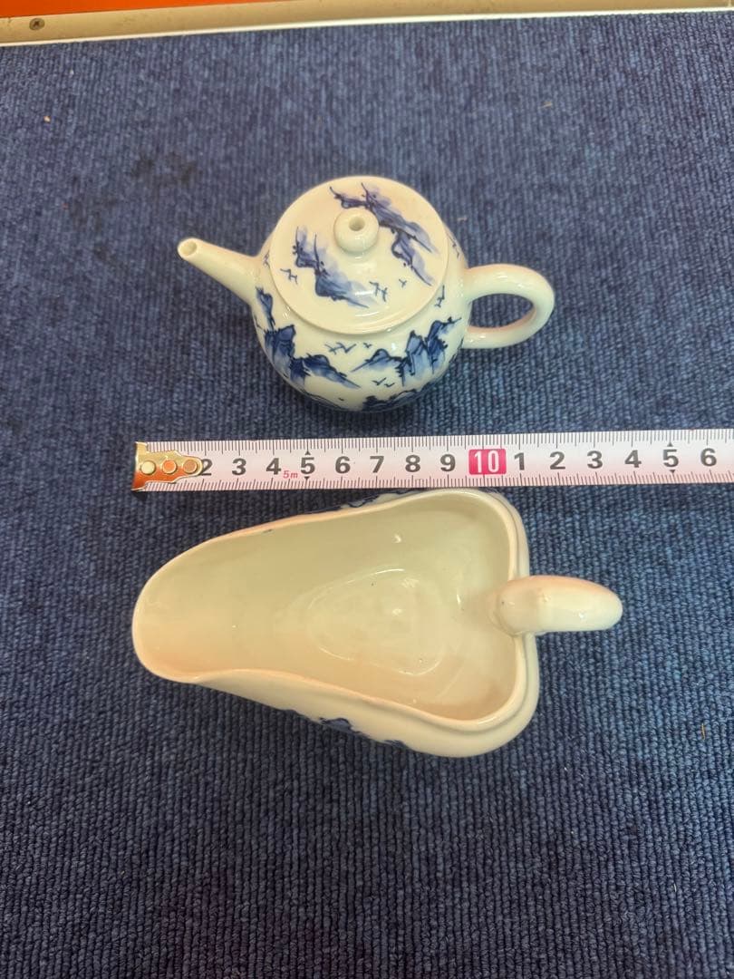 1683 平安白鳳　染付山水　急須1客　湯冷し1客