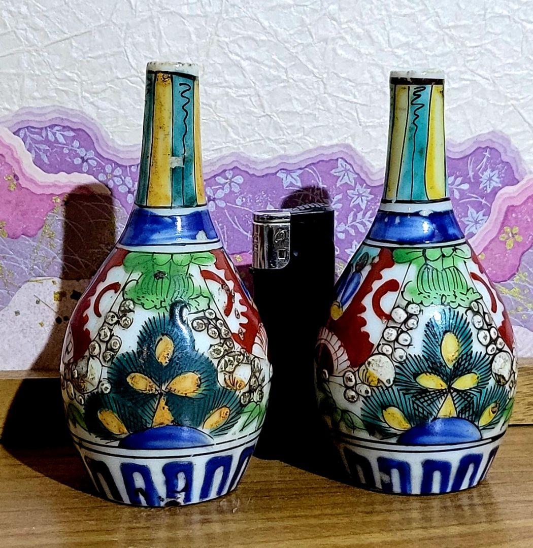 時代物　伊万里焼　色絵、御神酒徳利一対　骨董品、美術品