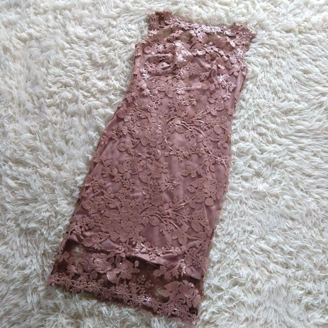 タダシショージ　ピンク　ワンピース　フラワー　スパンコール刺繍