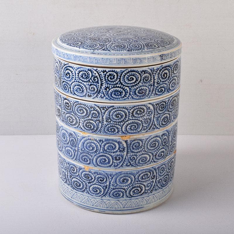 伊万里焼　古伊万里　染付　蛸唐草文　四段重箱　C　R8464H