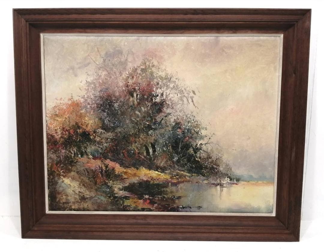 40%【真作】アンナ・オルシェウスカ 油彩 1988年 ポーランド 風景画 自然