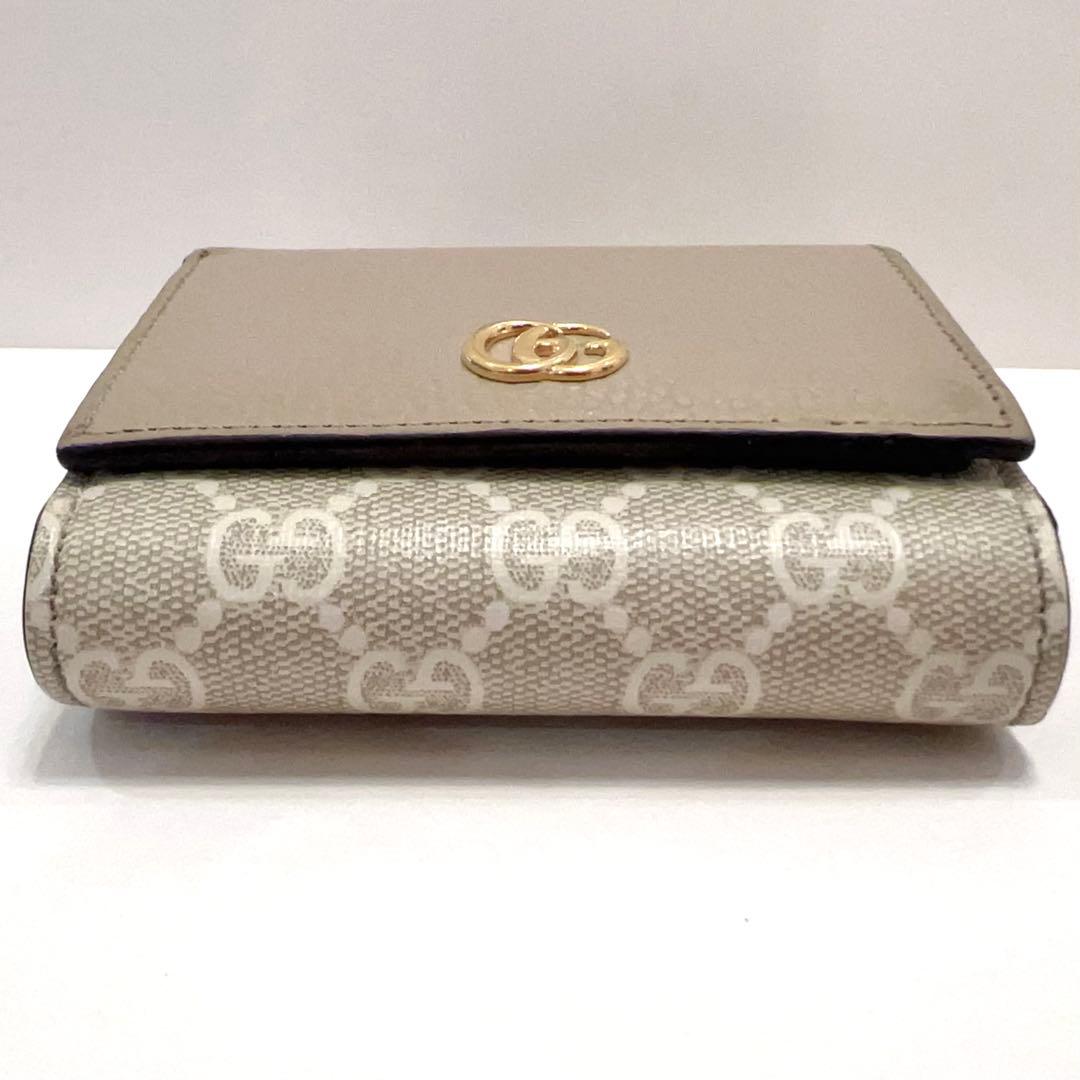 グッチ 折り財布 マーモント GG柄 スプリーム レザー ゴールド金具 ベージュ