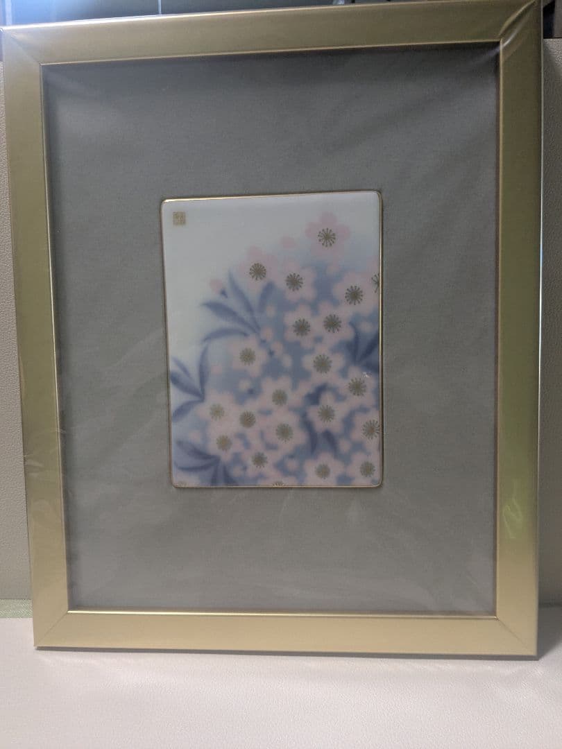 花柄 陶器絵画 金色フレーム付き