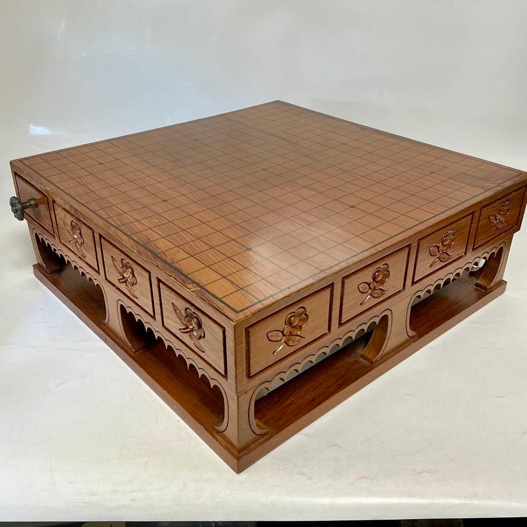 プロ　本格木製碁盤　彫刻装飾　引き出し　木製囲碁盤 引き出し付き 彫刻デザイン