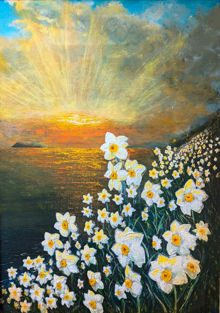 NY公募展入選作品「はじまりの島、水仙の島、淡路島」　アクリル画 大型P20号