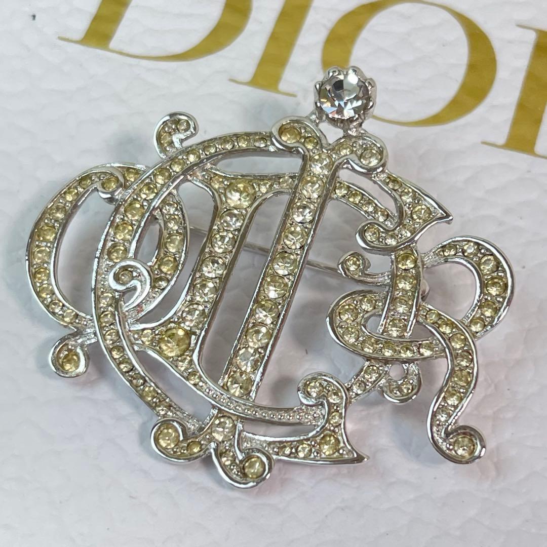 美品✨ディオールDIOR 旧ロゴ　エンブレム　ブローチ　ラインストーン