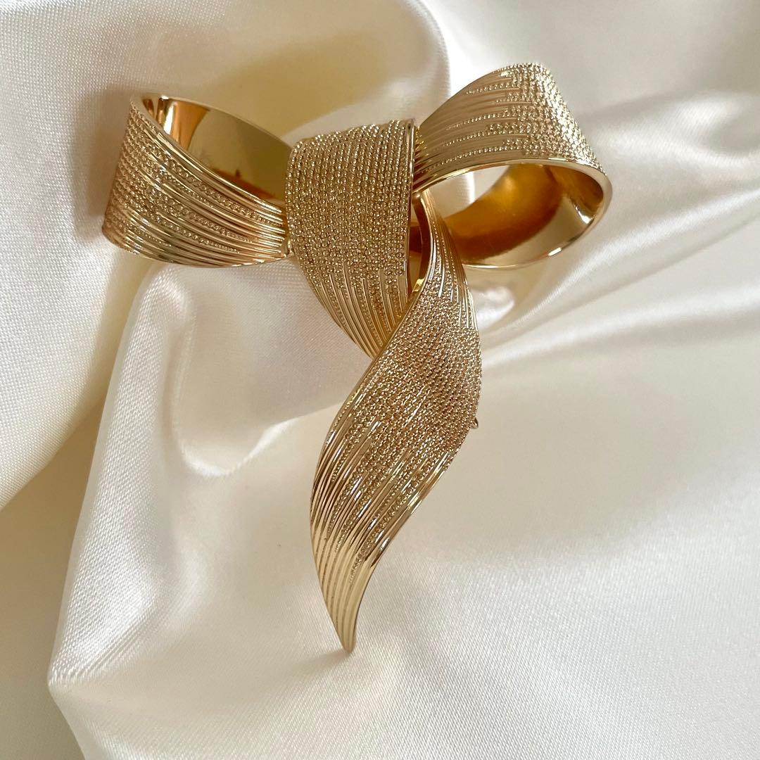 Christian Dior ブローチ　リボン　ゴールド　大ぶり　ビンテージ