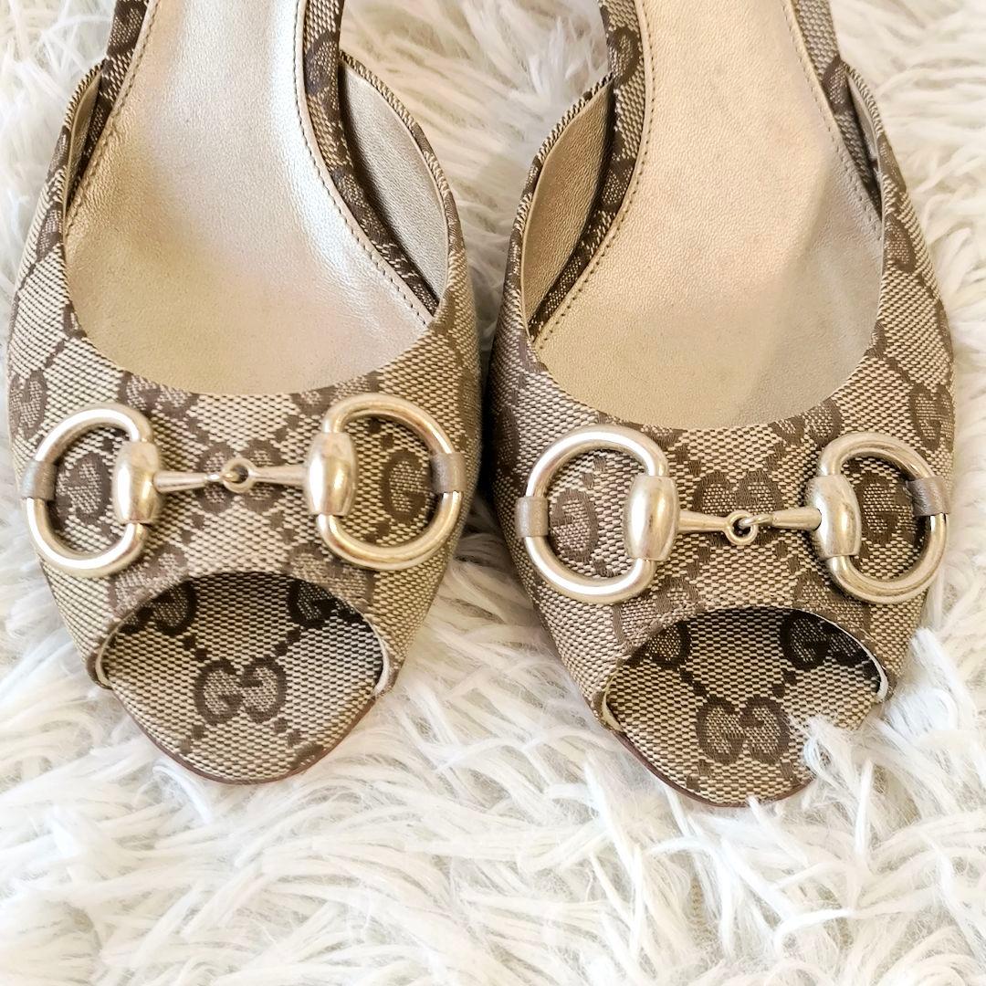 【美品】GUCCI グッチ GG キャンバス ホースビット ミュール サンダル