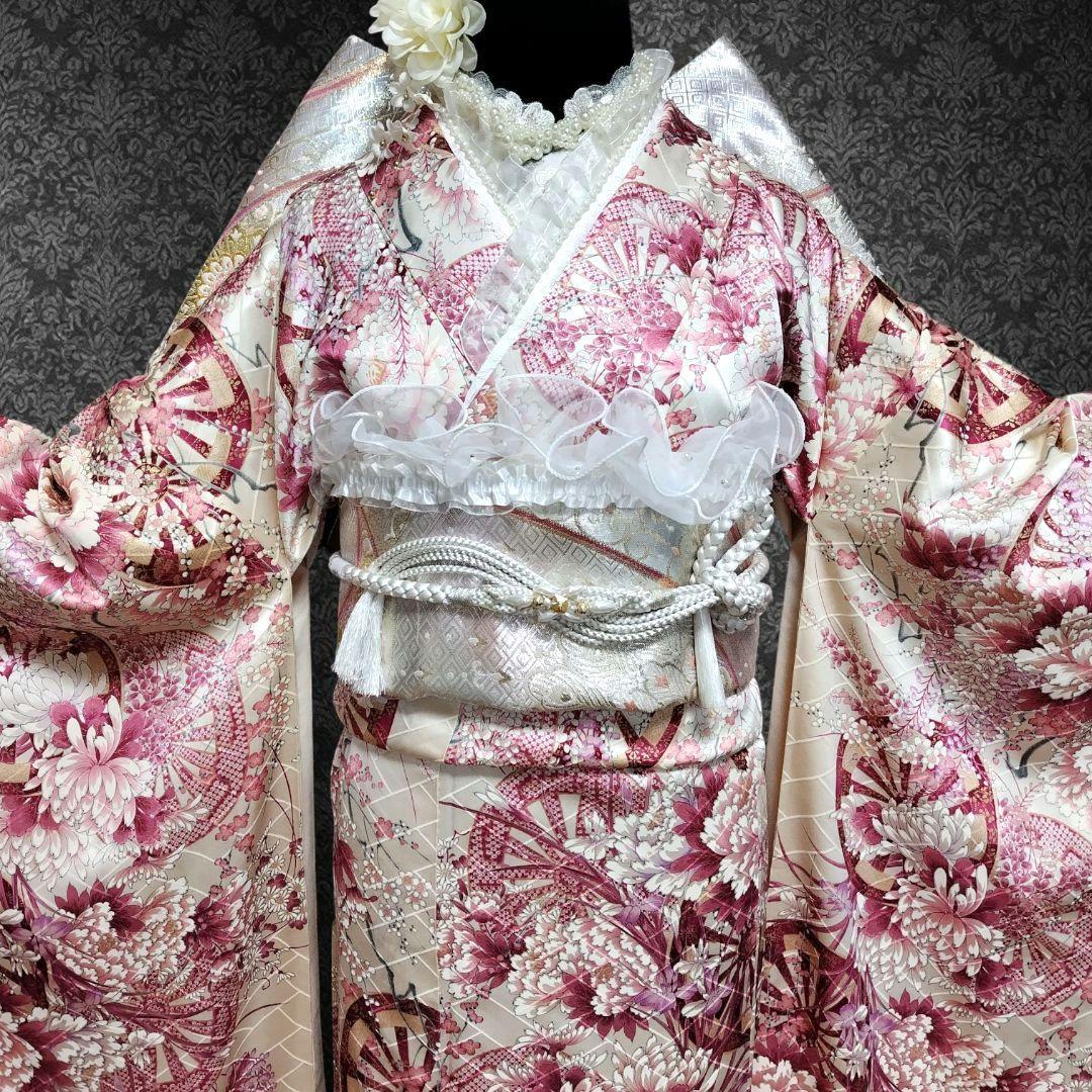 振袖フルセット(8点)・成人式・金彩加工・くすみ・源氏車花・やまと誂製・逸品