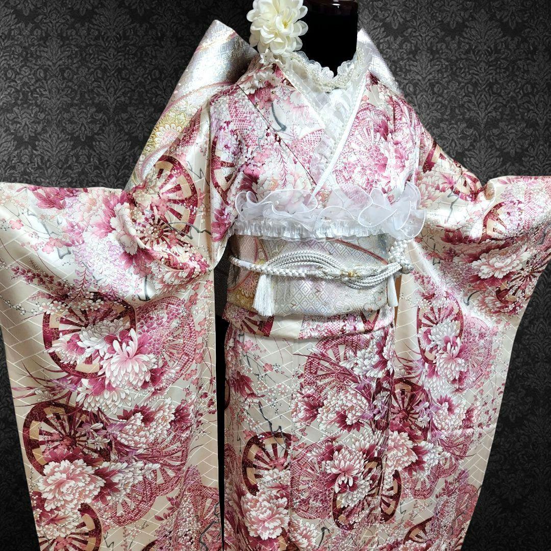 振袖フルセット(8点)・成人式・金彩加工・くすみ・源氏車花・やまと誂製・逸品