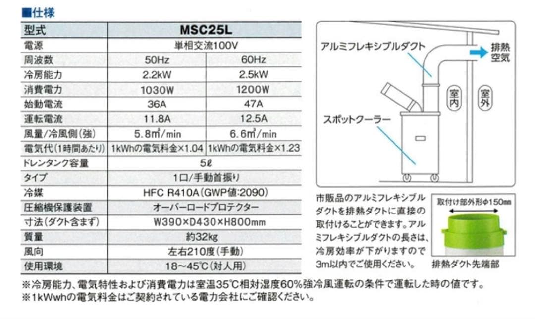 yaghe MEIHO 冷房 スポットクーラー MSC25L