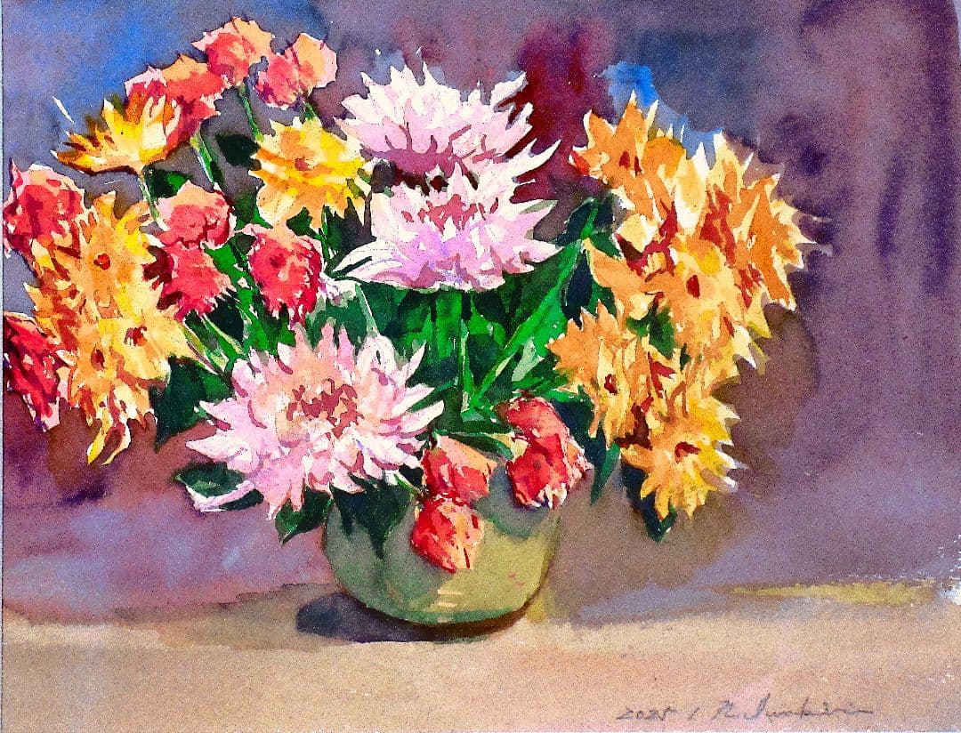 花の水彩画 2025年額装済み