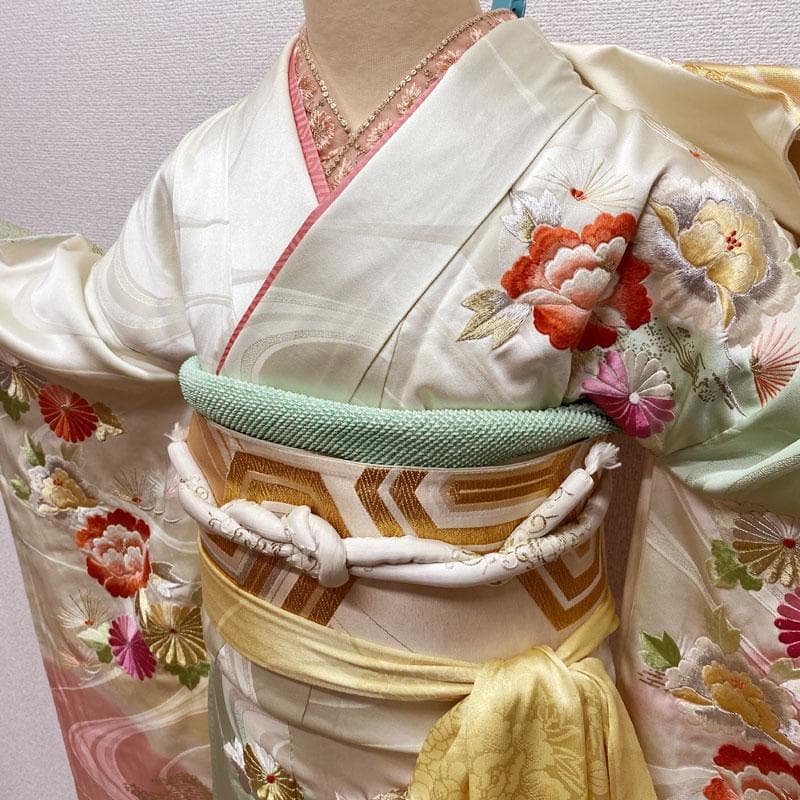 501aj80◎振袖＆袋帯 セミアンティーク 成人式 結婚式 十三参り◎