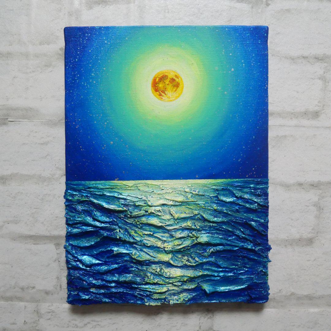 油絵 油彩 油彩画 絵 絵画【満月の海 】Ｆ4号