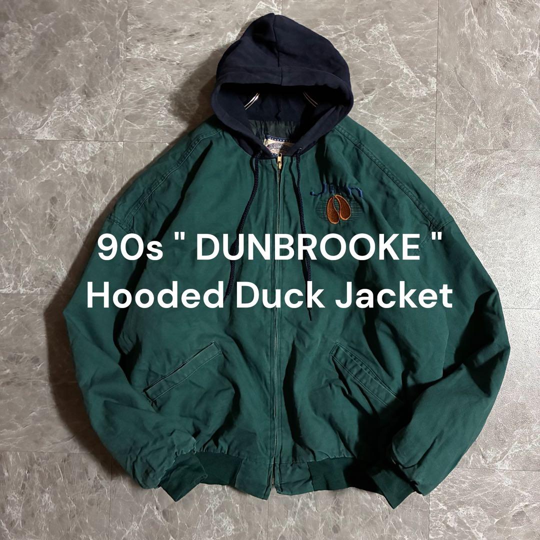 90s【USA製】DUNBROOKE フード付きダックジャケット企業刺繍 古着