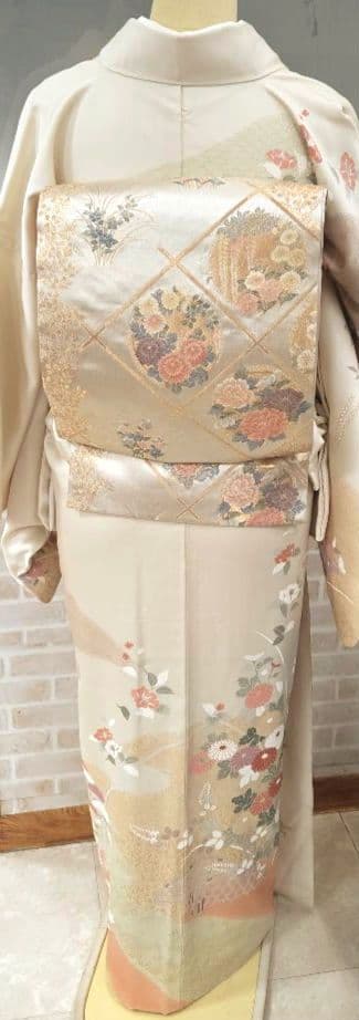 訪問着4点フルセット、着物、袋帯、帯締め、帯揚げ