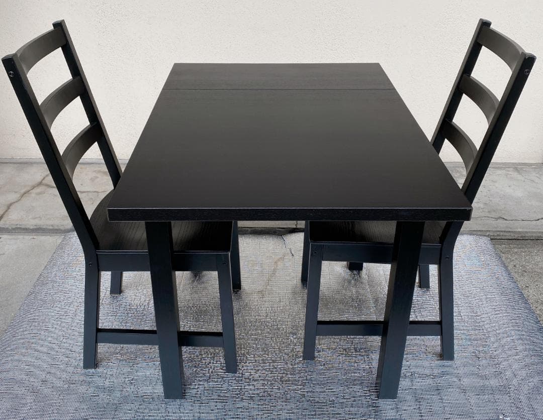 IKEA ノルドヴィーケン ダイニングテーブル 椅子2脚セット ドロップリーフ