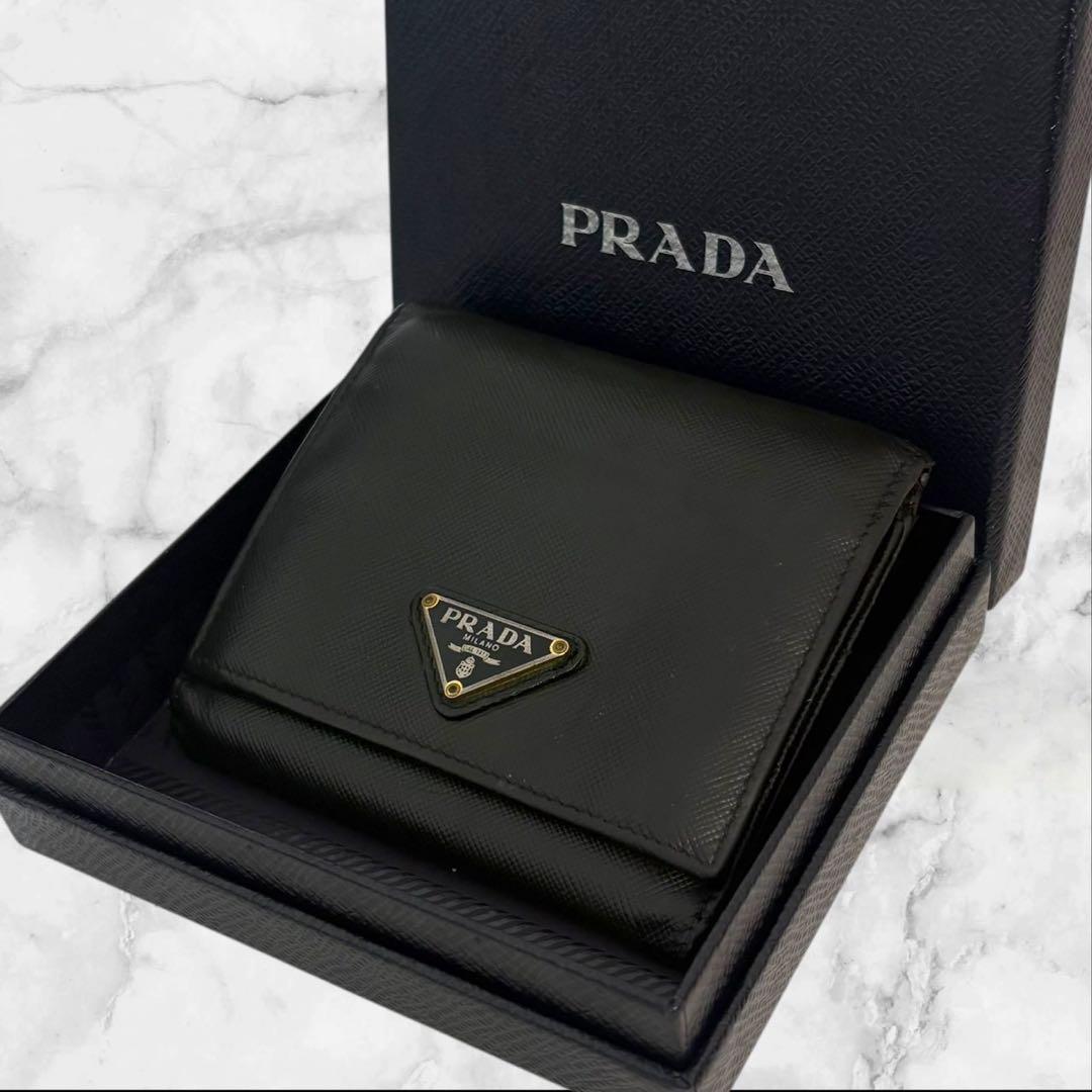 極美品✨ PRADA プラダ 三つ折り財布 サフィアーノ 三角ロゴ